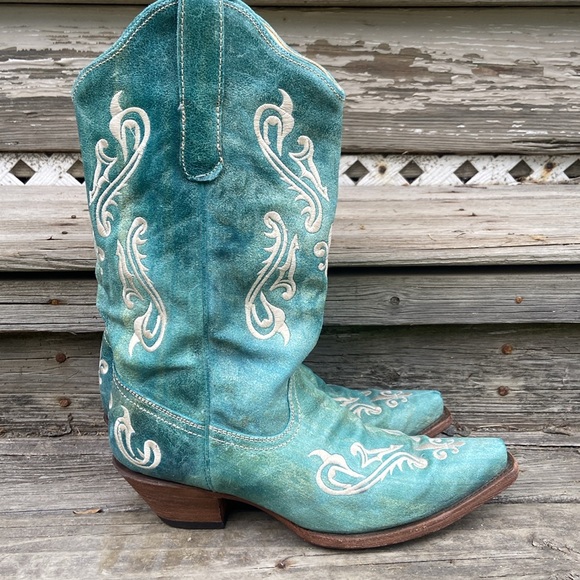 Corral Boots Turquoise Blue Leather Cortez Western Cowboy Boots Women's Size 10 - Picture 3 of 15